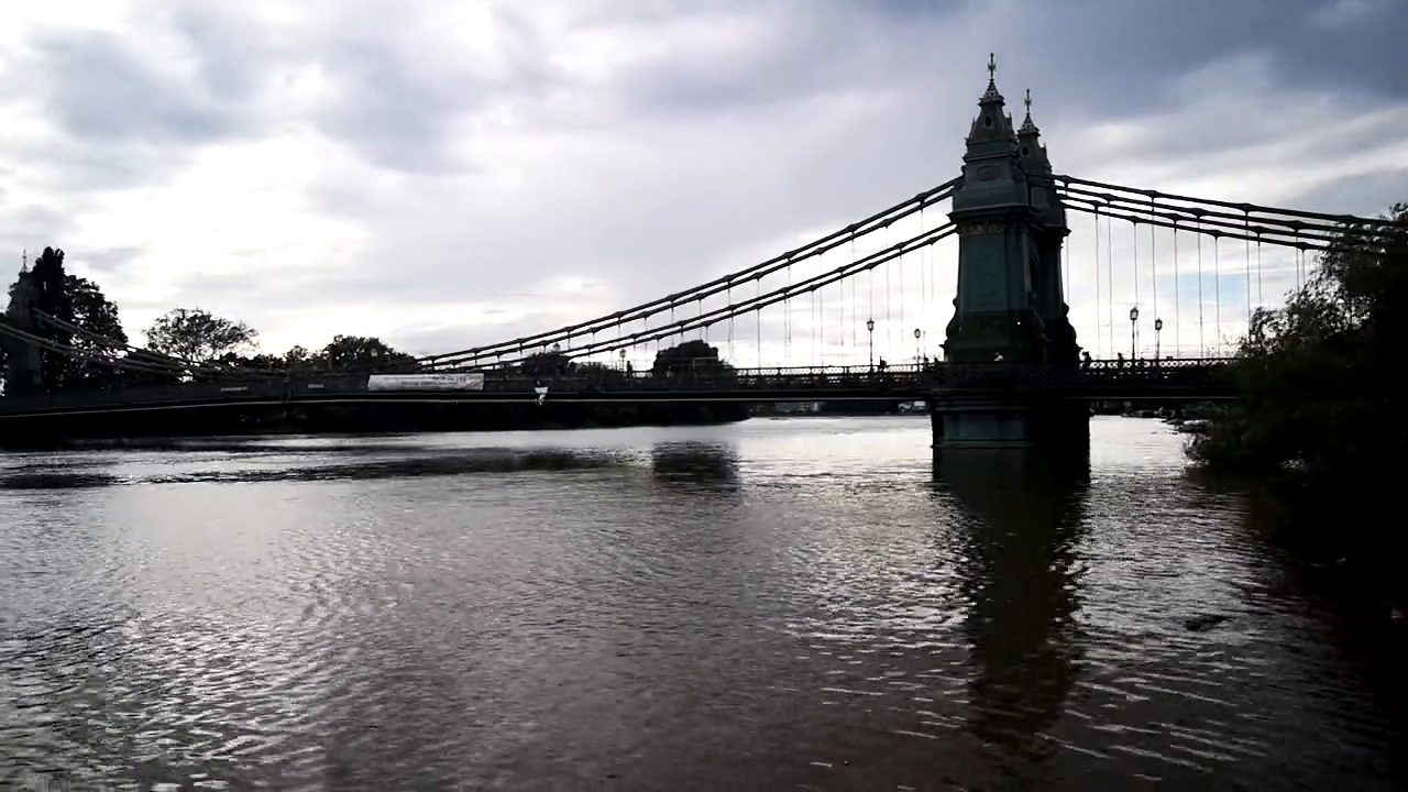 Hammersmith Bridge viewed from the riverside