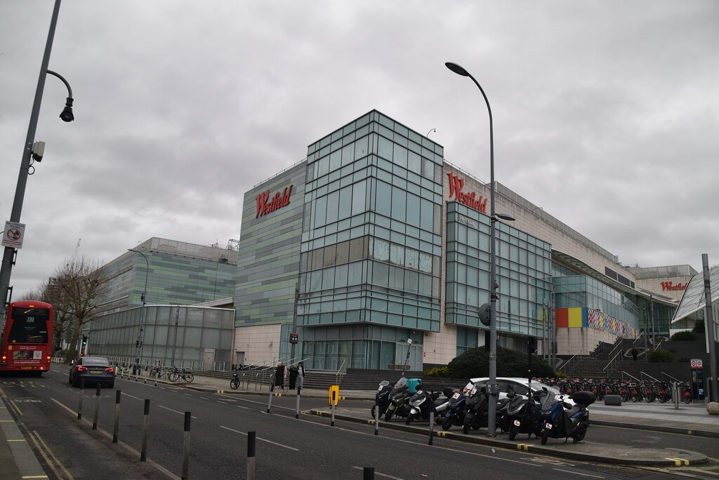 Westfield London shopping centre exterior at White City